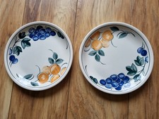x2 Vintage 1980s Biltons Dinner Plates 22.5cm Blue Grapes Oranges Fruit