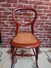 Single Victorian Walnut Balloon Back Caned Seat Bedroom Chair 1890s