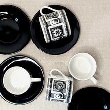 Stunning Vintage retro italian style Boxed Monochrome Espresso Coffee Cups Set 4