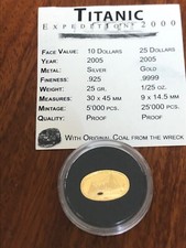 2005 2pc Liberia Titanic With Coal  1/25 gold And Silver coin