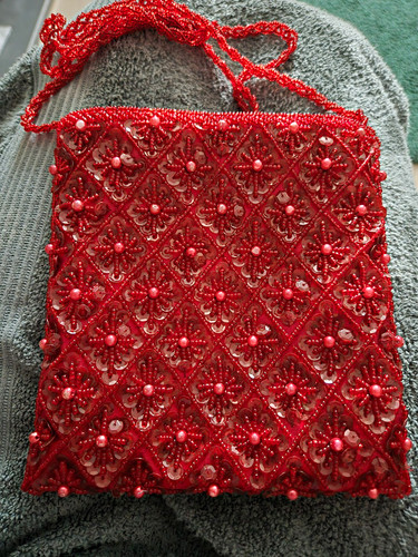 Red beaded geometric shoulder - beaded,
