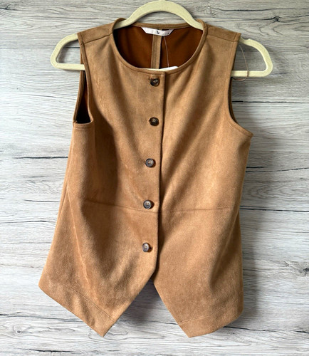 Brown faux suede sleeveless - suede,
