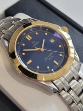 Omega Seamaster 120 Mens Watch 36mm Quartz 18k Gold Bezel Navy 2411.80 AMAZING