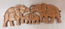 Carved Wooden Elephants Hanging Wall Art Plaque Charity Sale