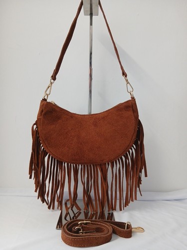 Brown suede hobo style fringed - brown,