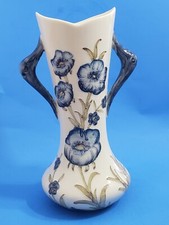 Florian Ware Porcelain Vase Blue Poppy Design Duck Head Handles Hand Painted