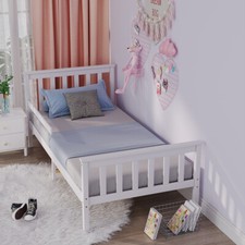 3FT Single Bed Frame Pine Wood Bed with Slats Guard Rail Hand Rail Bed for Kids