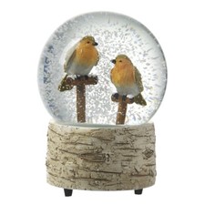 Heaven Sends Robins on Perch Musical Christmas Snow Globe Beautiful Festive Gift