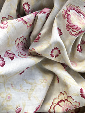 1 Metre - Cabbages and Roses Linen Fabric - Elgin - Raspberry on Linen