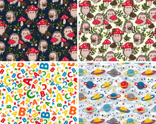 Mushroom, Alphabet, Planets, Novelty Polycotton Craft Dress Fabric Material,