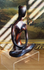 Namaste Seated Yoga Lady Figurine 8" Tall Dark Brown Resin