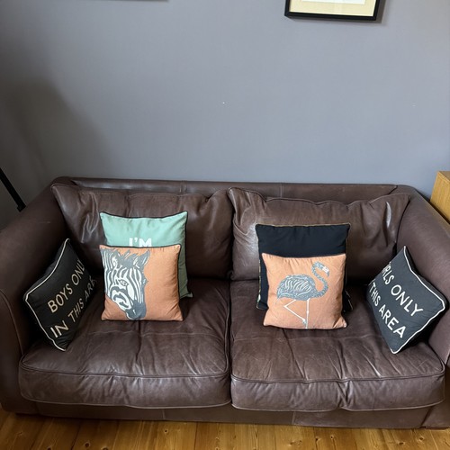 Large brown leather - leather, sofa
