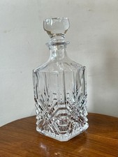 Vintage Cut Glass Square Whisky / Spirit Crystal Decanter With Stopper. VGC
