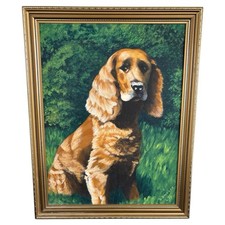Vintage Original Oil Painting Dog Springer Spaniel Cocker Spaniel In Gold Frame