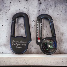 Compass Carabiner Thermometer, 3 in 1 Keyring, Outdoor, Hiking, Personalised