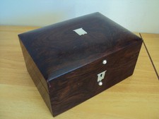 A Victorian Rosewood Work Box With Mother Of Pearl Fittings And Some Contents