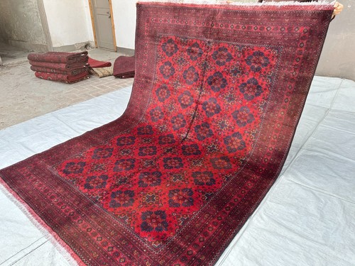 Hand knotted red afghan - red,