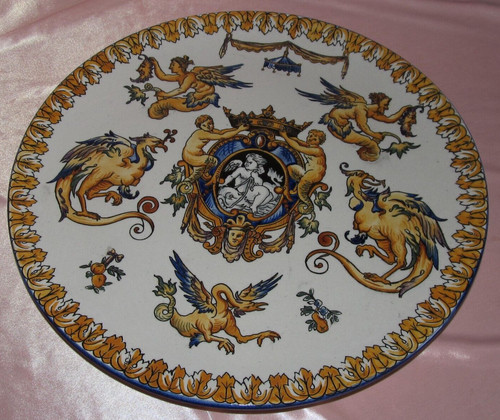 Antique round flat plate - antique, gien