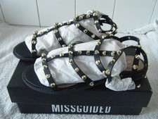 Missguided Dome Stud Gladiator Sandals Strappy Black Flats Size uk 7 eu 40