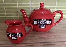 Taylor's of Harrogate, Red Ceramic Yorkshire Tea Teapot and Milk Jug Set