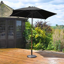 2.4m Garden Parasol Outdoor Umbrella Patio Sun Shade Black Canopy Wooden Large