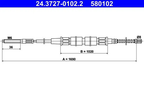 Handbrake cable 3727 0102 - handbrake,