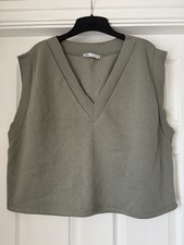 Zara Women’s Sage Fleece Lined V Neck Cropped Tank Top Size XL
