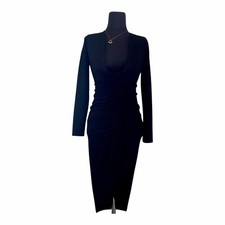 PLT Black Ruched Bodycon Midi