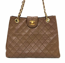 Chanel Matelasse Lambskin Brown Chain Tote Shoulder Bag Coco Mark Authentic