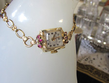 14K Solid Gold Nivrell Watch 6 Genuine Rubies 10K Solid Gold Band Scrap / Repair