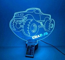 Monster Truck 4x4 Night Light Up Lamp LED Personalized Free Engraved With Remote