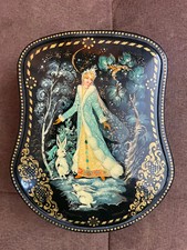 Russian hand-painted large unusual box Winter Queen folk scene