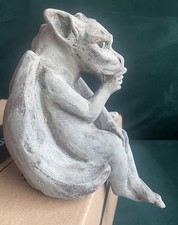 Winged Gargoyle Sitting Thinking Statue Ornament Gothic Concrete Halloween B1