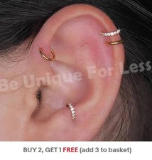 Helix Earring Tragus Ring Cartilage SnugRhinestone Hoop Nose 6mm 8mm Silver