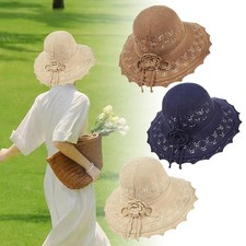 Ladies Foldable Sun Cap Beach Wide Brim Floppy Straw Hat Sun Hat Trival Autumn