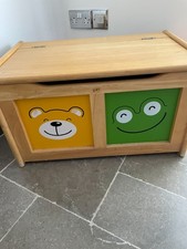 Wooden Toy Box and bench with painted faces