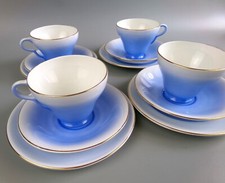 Blue Vintage Tea Set Service by Taylor & Kent. 4 x Cups Saucers Plates. Longton.
