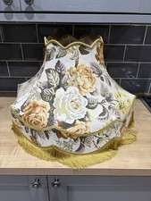 Vintage Large Multicoloured Floral Gold Tassels Lampshade Light Shade 17” X 21”