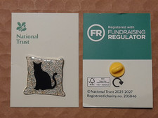 National Trust WIGHTWICK MANOR Black Cat On Cushion Charity Pin Badge GREEN