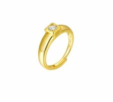 24k Gold Plated Unisex Unique Design 6mm Crystal Adjustable Wedding Band Ring