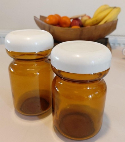 Vintage amber glass storage - amber,