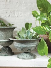 Small Green Metal Urn Footed