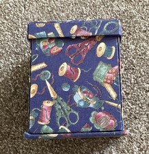 Blue Fabric Sewing Fold Out Box Vintage Victorian Style 