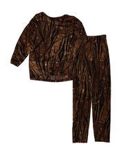 VINTAGE Womens Velvet 2 Piece Set UK 16 Large W34 L27 Brown Animal Print T204