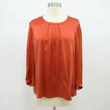 Gerry Weber Silk Blouse Top Womens US8 D38 Pleated Orange Crew Neck Loose Fit
