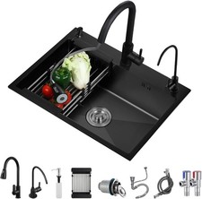 Single Bowl Kitchen Sink Pull-Out Accessories Workstation Sink 50x45cm Black