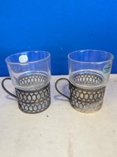 Set Of 2 Vintage Plated And Glass Duralex Cups