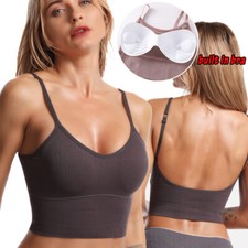 Women No Show Crop Top Yoga Sports Bra Stretch Bralette Padded Vest Fitness Gym