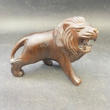 African Lion Roaring Carved Wooden Ornament Vintage Ethnic Totem Art 5" x 2''