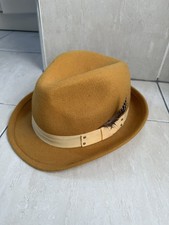HAWKINS HAT Ladies Winter Mustard Yellow 100% Wool Fedora Trilby Hat Worn Once